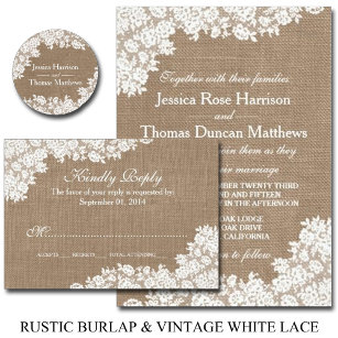 The Rustic Burlap & Vintage White Lace Collection Invitation