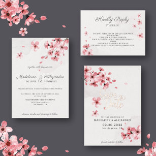 Invitation Fleurs de cerisier rose mariage romantique à fleur