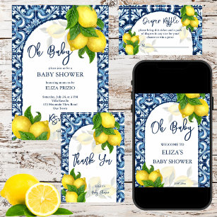 Mediterranean Majolica tiles lemons baby shower Invitation