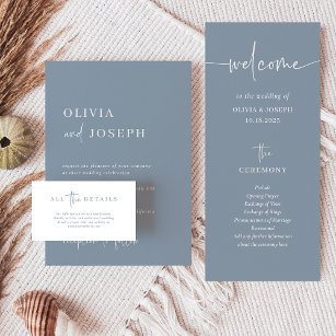 Simple Modern and Minimalist   Dusty Blue Wedding Invitation