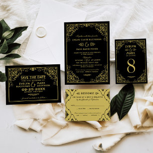 Vintage Black and Gold Art Deco Wedding Invitation