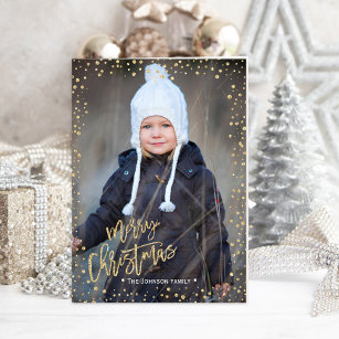 Merry Christmas   Gold   Glitter Dots   Photo Card