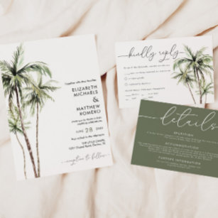 Palm Tree Tropical   Minimal Wedding Photo Invitation
