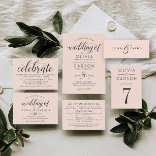 Modern Blush and Black Wedding Table Number