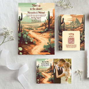Retro Desert Cactus Wedding Invitation