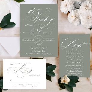 Classic Calligraphy Sage Green Wedding Details Enclosure Card