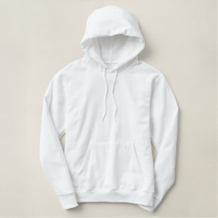 White Men's Embroidered Basic Hoodie Sweatshirt