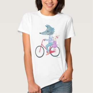 Bicycle T-shirt Wold and Bunny on Bike Graphic tee