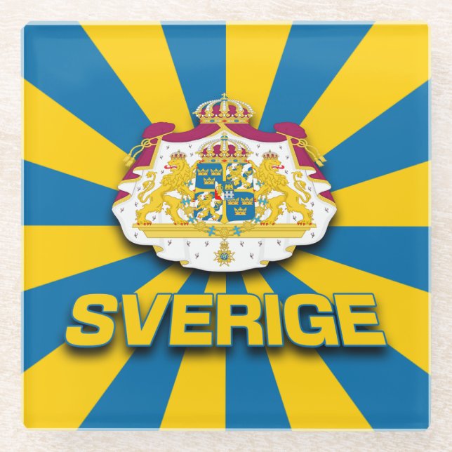 Sverige Coat of Arms Glass Coaster (Front)