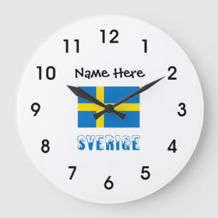 Sverige och Svensk Flagga med Ditt Namn Large Cloc Clock