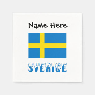 Sverige och Svensk Flagga med Ditt Namn Napkin
