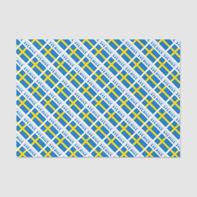 Sverige och Svenska Flagga i form av Tegelstenar Tissue Paper (Front)