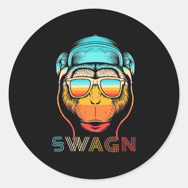 Swagn Retro Monkey Classic Round Sticker (Front)