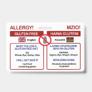 SWAHILI Gluten Free Travel Card   Allergy Badge