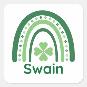 Swain Name Clover Boho Rainbow Square Sticker