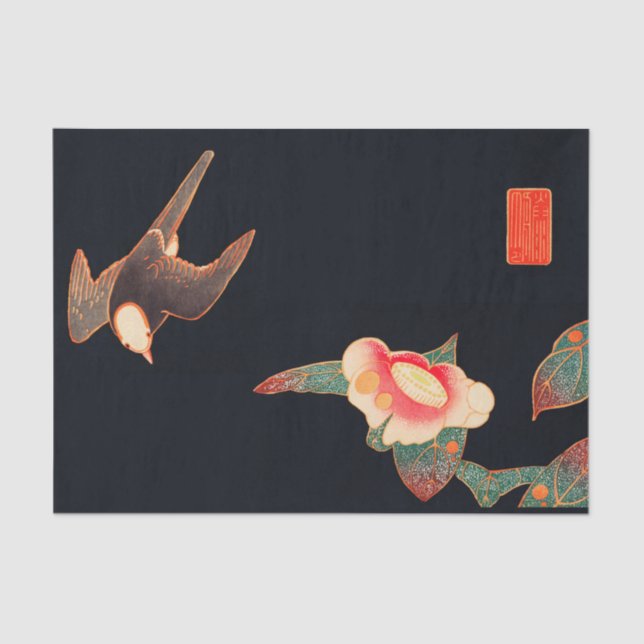 Swallow and Camellia (1900) by Ito Jakuchu Tissue Paper (Front)