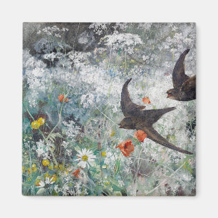 Swallow and Flower Field, Bruno Liljefors Magnet