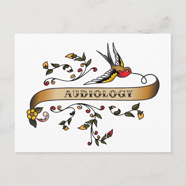 Swallow and Scroll with Audiology Postcard (Front)