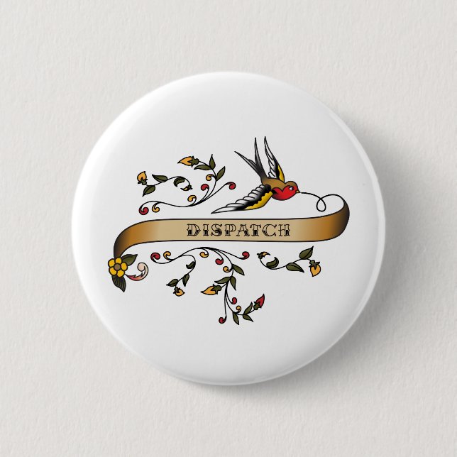 Swallow and Scroll with Dispatch 2 Inch Round Button (Front)