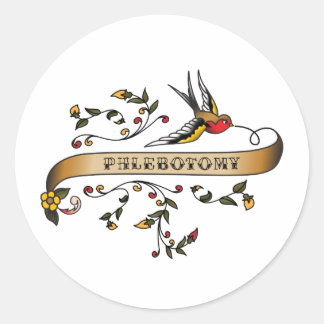 Swallow and Scroll with Phlebotomy Classic Round Sticker