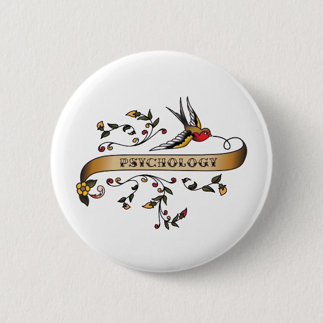 Swallow and Scroll with Psychology 2 Inch Round Button (Front)