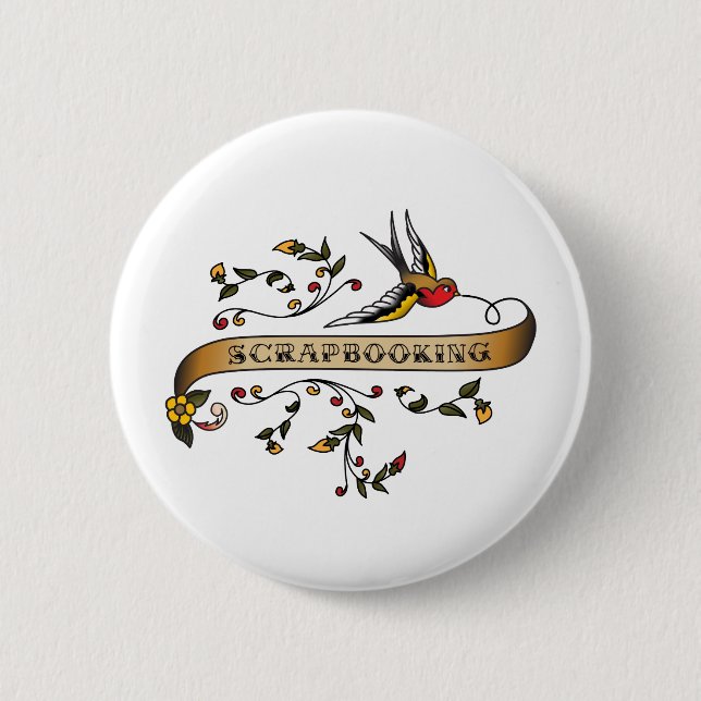 Swallow and Scroll with Scrapbooking 2 Inch Round Button (Front)