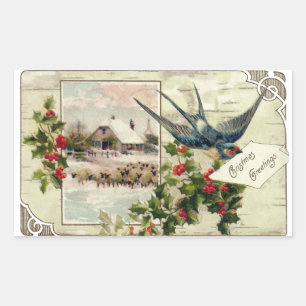 Swallow and Sheep Vintage Christmas Sticker
