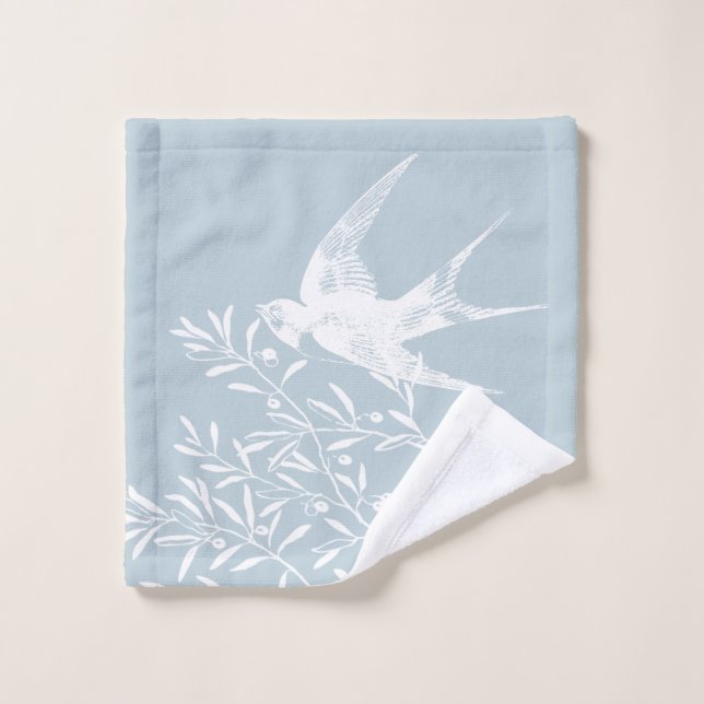 Swallow Bird Flying over Olive Branches Bath Towel Set (Wash Cloth)