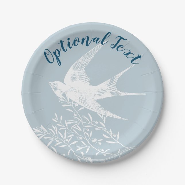 Swallow Bird Flying over Olive Branches Paper Plate (Front)