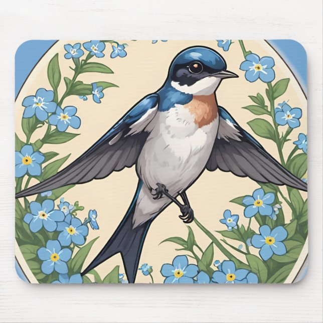 Swallow Bird swallows birds forget me not          Mouse Pad (Front)