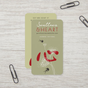 Swallow Birds Chinese Heart Kanji Oriental Floral Business Card