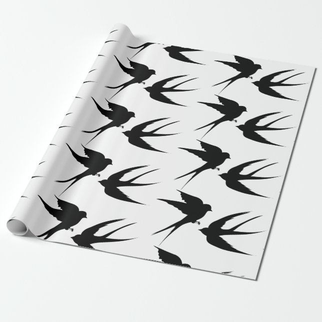 Swallow Birds Silhouettes Thunder_Cove  Wrapping Paper (Unrolled)