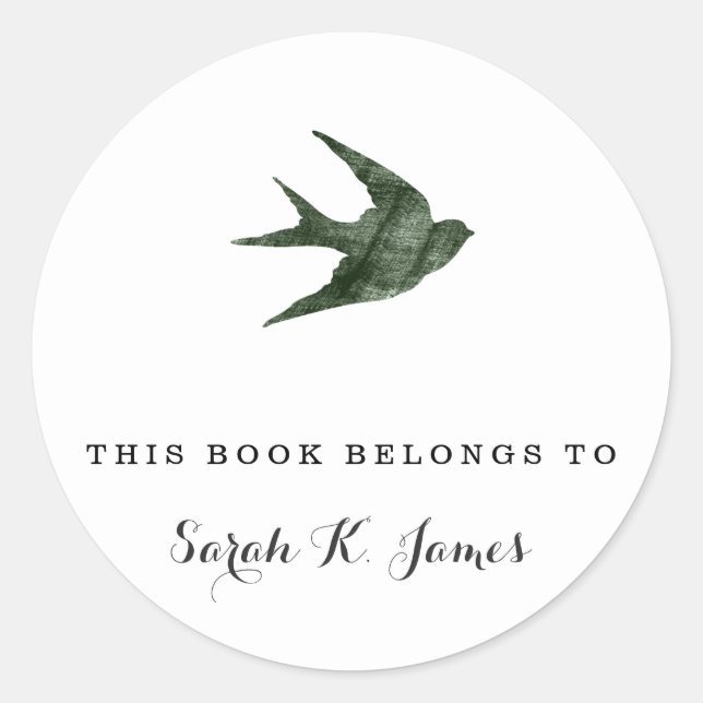 Swallow (Letterpress Style) Classic Round Sticker (Front)