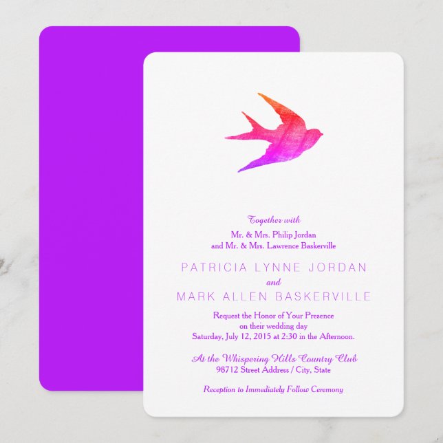 Swallow (Letterpress Style) Invitation (Front/Back)