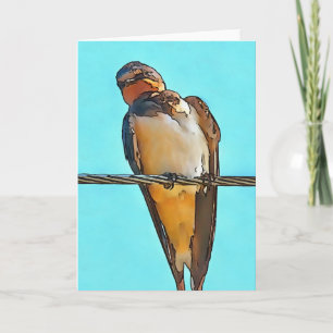 Swallow On A Wire Black Outline Art Card