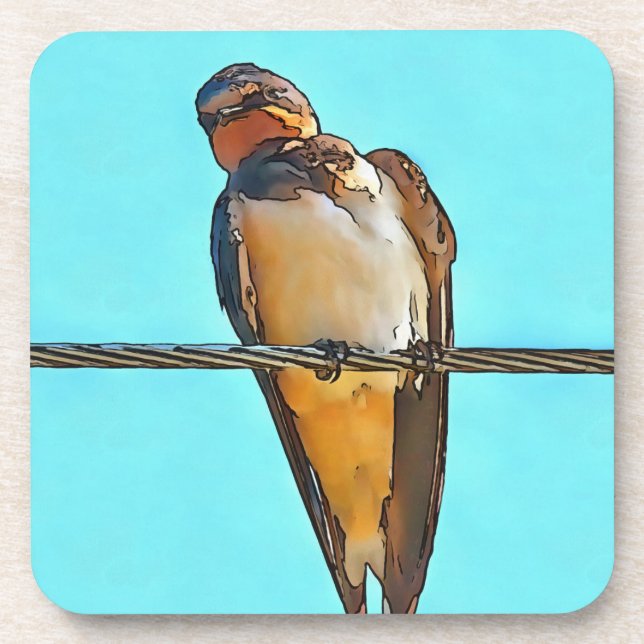 Swallow On A Wire Black Outline Art Coaster (Front)