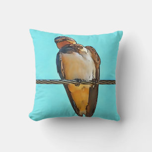 Swallow On A Wire Black Outline Art Throw Pillow