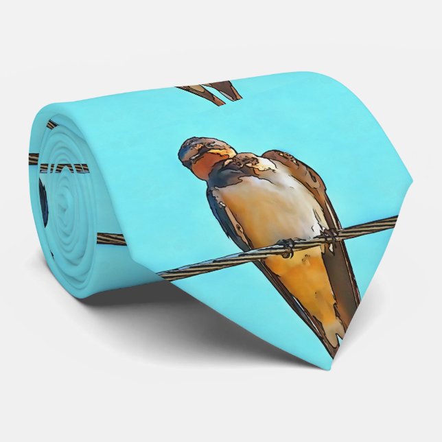 Swallow On A Wire Black Outline Art Tie (Rolled)