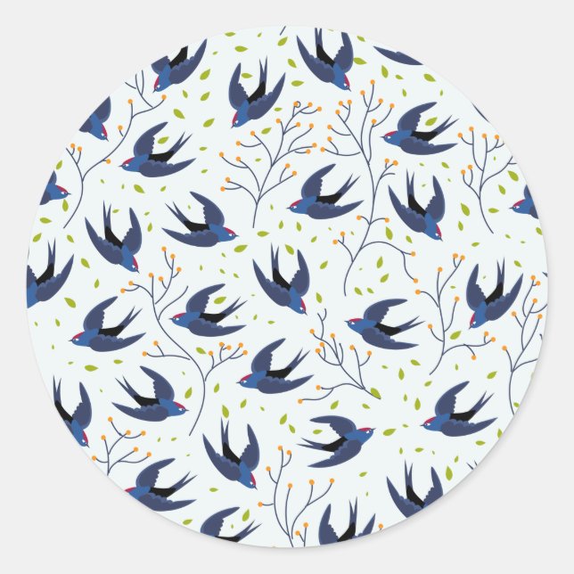 Swallow pattern classic round sticker (Front)