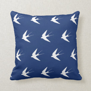 Swallow Pattern Pillow - White Birds