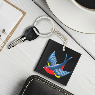 Swallow Red Blue Tattoo Keychain