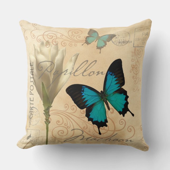 Swallow Tail Turquoise Papillon Coussin postal (Recto)