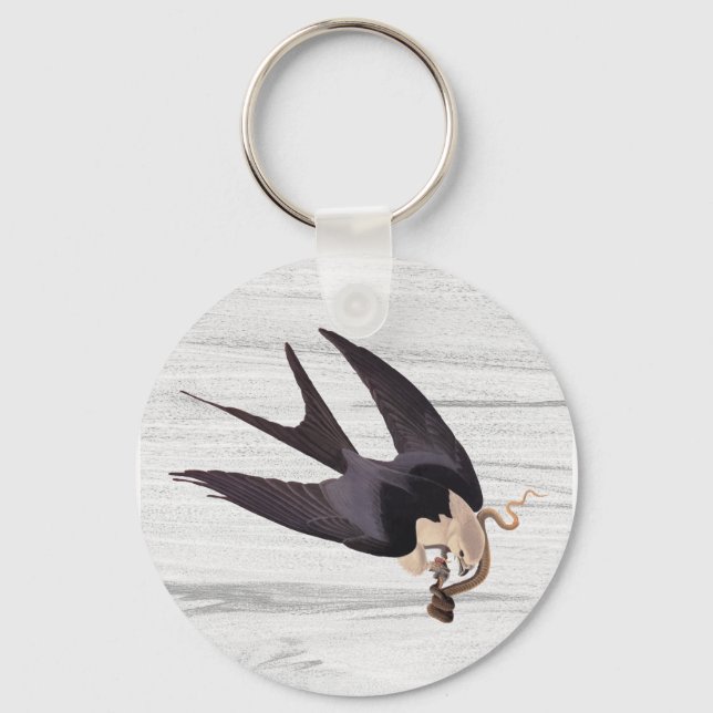 Swallow Tailed Hawk with Snake on Rustic Grey Keychain (Front)