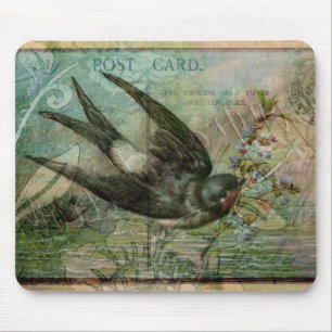 Swallow with Flowers Mouse Pad
