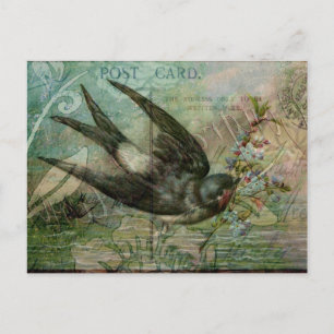Swallow with Flowers Postcard