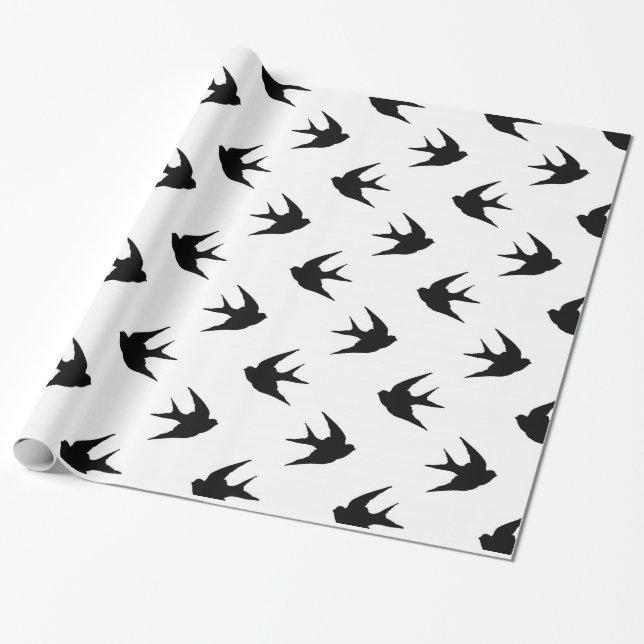 Swallows and Stars Wrapping Paper (Unrolled)