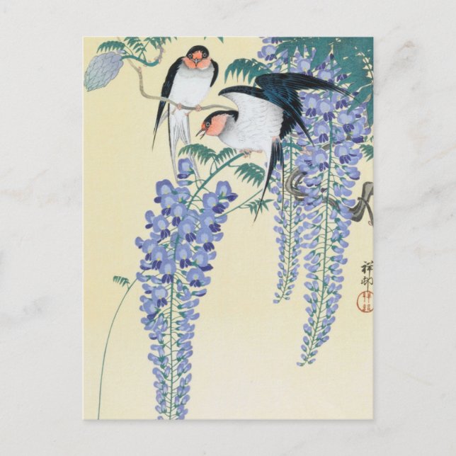 Swallows and Wisteria by Ohara Koson Postcard (Front)