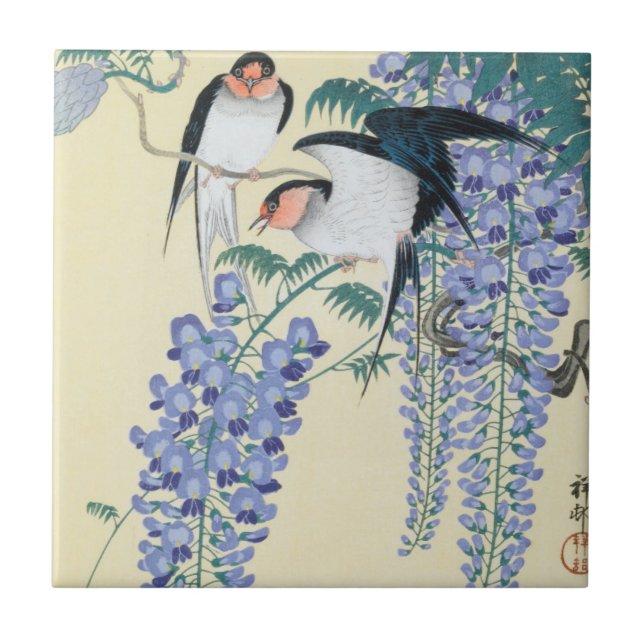 Swallows and Wisteria by Ohara Koson Tile (Front)