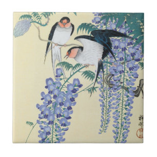 Swallows and Wisteria by Ohara Koson Tile