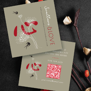 Swallows Birds Chinese Heart Kanji Oriental Floral Square Business Card
